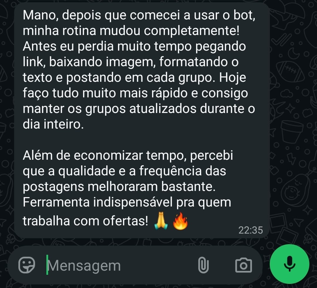 Depoimento de cliente: rotina mudou completamente, grupos atualizados o dia inteiro com mais qualidade e frequência