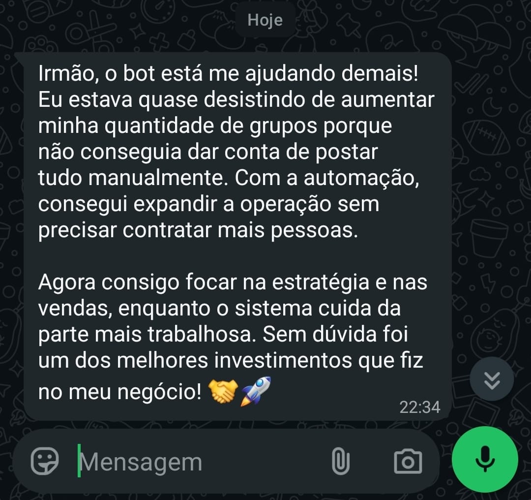 Depoimento de cliente: conseguiu expandir a quantidade de grupos sem contratar mais gente, um dos melhores investimentos que fez